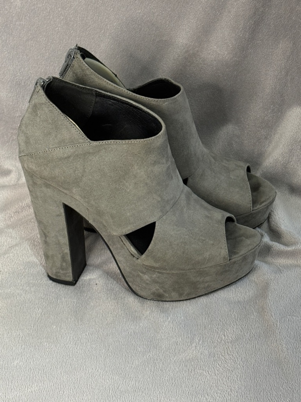 Aldo Grey Suede Peep-Toe Platform Heels